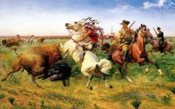  1895 Painting - louis maurer the great royal buffalo hunt 1895